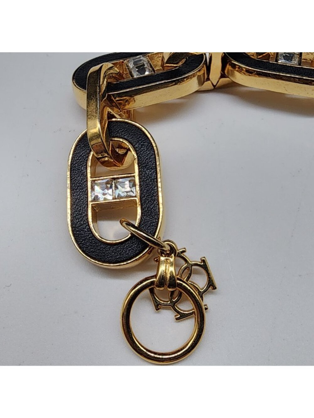 Ann Taylor Bracelet & Necklace Set Inlay Black Leather Gold Tone Chunky Chain VT - Picture 9 of 9
